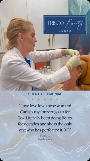 When someone who has been getting Botox&reg; for decades calls Carla her &ldquo;forever go-to,&rdquo; that trust means everything. 🤍

In her five-star review, Stacy shares that after years of receiving Botox&reg;, Carla is the injector she continues to come back to&mdash;because of the precision, consistency, and confidence she feels in her care.

That kind of loyalty is never taken for granted.

At Frisco Beauty Nurse, every appointment is personal. Carla takes the time to understand the face in front of her, treat with intention, and create results that feel refined, natural, and entirely your own.

We&rsquo;re incredibly grateful to Stacy for sharing her experience&mdash;and to every client who allows us to be part of their aesthetic journey. Your trust is the greatest compliment we could receive. ✨

📍 Frisco, Texas
📞 (469) 388-0303
🌐 https://friscobeautynurse.com/

Individual experiences and results vary.

#FriscoBeautyNurse #FriscoBotox #FriscoInjector #NaturalResults #FriscoMedSpa
